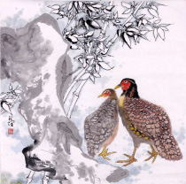 钱行健 两只锦鸡