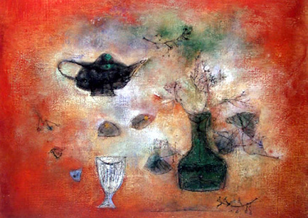 静物：花瓶、茶壶、玻璃杯和水果-1953